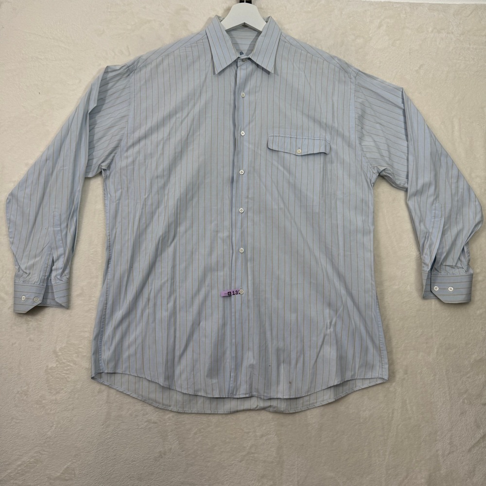 Hugo Boss Button Down Mens 16 Blue New Classic Striped Long Sleeve Flap Pocket